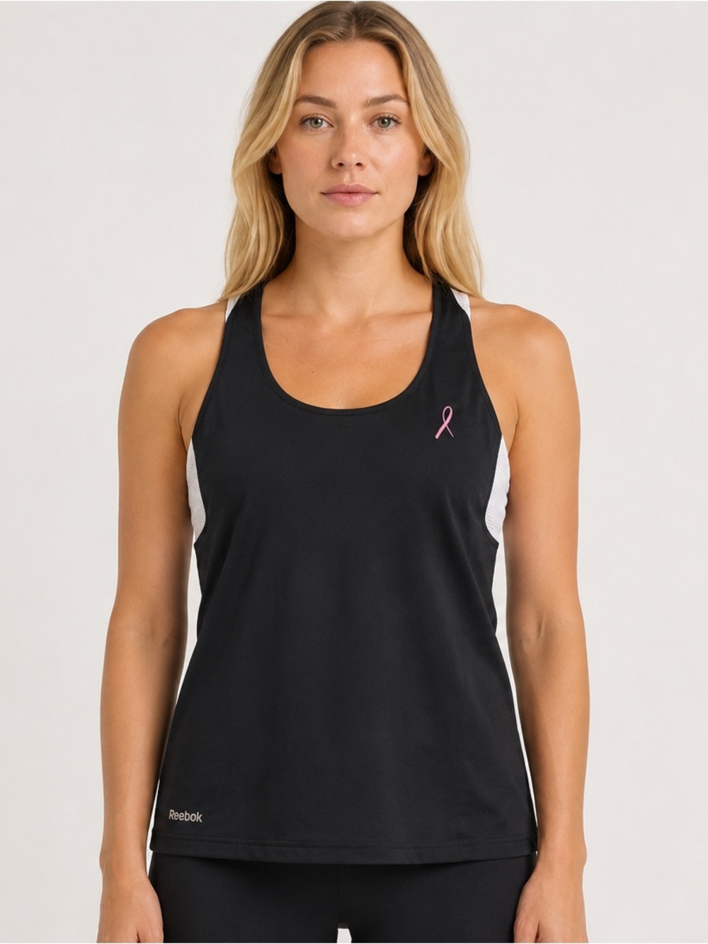 Reebok Play Dry Black/White Mesh Breast Cancer Awareness Workout Tank Size Large
